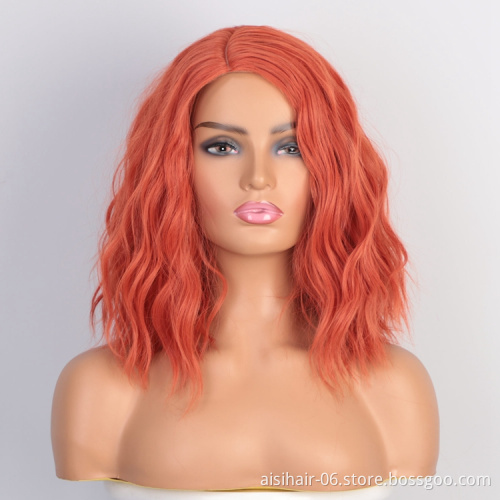 Aisi Hair Heat Resistant Synthetic Wigs For Black Women Side Part Body Wave Wig Short Wavy Orange Red Fiber Machine Made Wigs